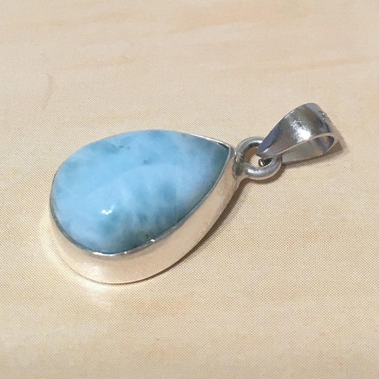 Beautiful Hawaiian Genuine Larimar Rain Drop Necklace, Sterling Silver Natural Larimar Pendant, N8246 Mother Birthday Mom Gift - Hawaii Treasures Shop