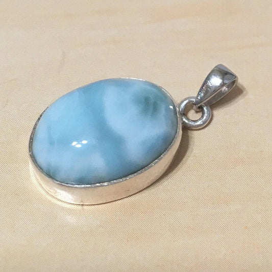 Beautiful Hawaiian Genuine Larimar Necklace, Sterling Silver Oval-Cut Natural Larimar Pendant, N8247 Mother Birthday Mom Gift - Hawaii Treasures Shop