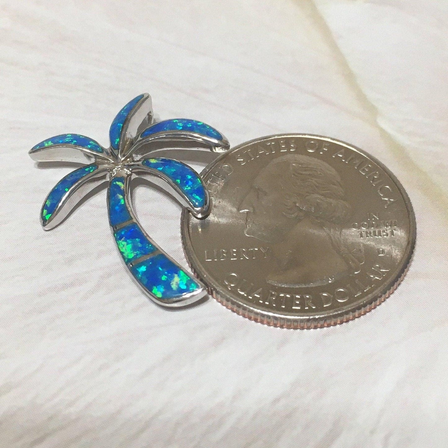 Gorgeous Hawaiian Large Blue Opal Palm Tree Earring and Necklace, Sterling Silver Blue Opal Palm Tree Pendant, N6015SH Birthday Mom Gift - Hawaii Treasures Shop