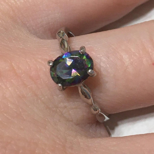 Unique Beautiful Hawaiian Rainbow Mystic Topaz Ring, Sterling Silver Rainbow Topaz Ring, R2419 Statement PC, Birthday Mom Mother Gift - Hawaii Treasures Shop