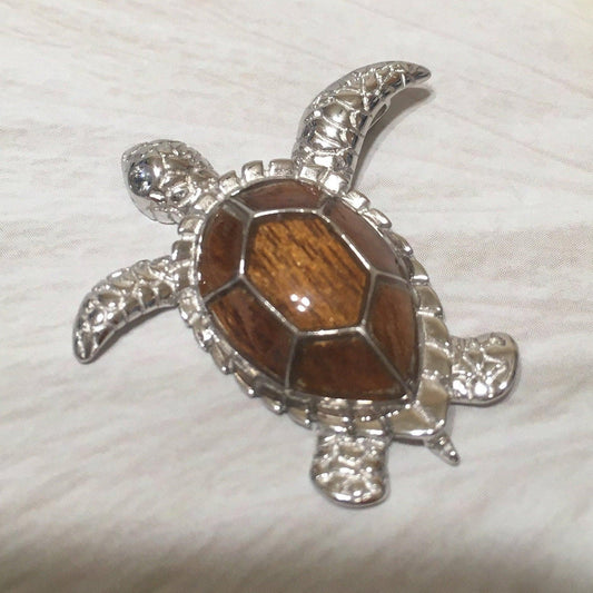 Unique Beautiful Hawaiian Large Genuine Koa Wood Sea Turtle Necklace, Sterling Silver Turtle Pendant, N8175A Birthday Mom Mother Gift - Hawaii Treasures Shop