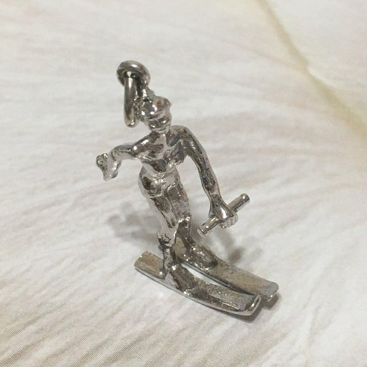 Unique 3D Female Skier Charm Necklace, Sterling Silver Woman Skier Pendant, N8326 Mother Birthday Gift - Hawaii Treasures Shop
