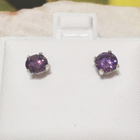 Beautiful Hawaiian Genuine Amethyst Earring, Sterling Silver Birthstone Amethyst Stud Earring, E8312B Birthday Mom Mother Gift - Hawaii Treasures Shop