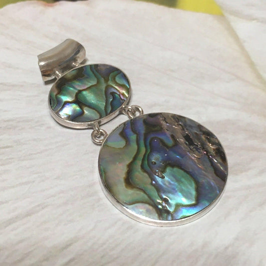 Beautiful Hawaiian Large Genuine Paua Shell Necklace, Sterling Silver Abalone MOP Pendant, N8340 Birthday Mom Wife Mother Gift - Hawaii Treasures Shop