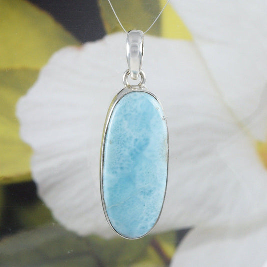 Gorgeous Hawaiian X-Large Genuine Larimar Necklace, Sterling Silver Stunning Natural Larimar Pendant, N8461 Birthday Mom Gift, Statement PC - Hawaii Treasures Shop