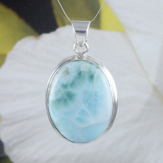 Gorgeous Hawaiian Large Genuine Larimar Necklace, Sterling Silver Stunning Natural Larimar Pendant, N8463 Birthday Mom Gift, Statement PC - Hawaii Treasures Shop