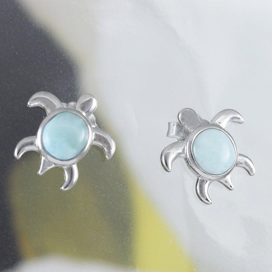 Beautiful Hawaiian Genuine Larimar Sea Turtle Earring, Sterling Silver Larimar Turtle Stud Earring, E8465 Birthday Wife Mom Mother Gift - Hawaii Treasures Shop