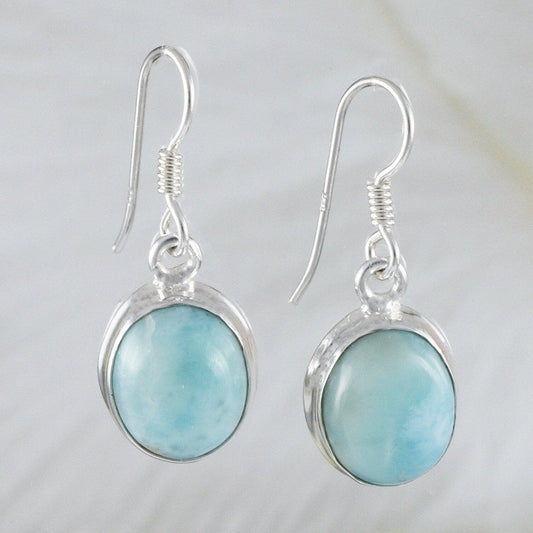 Beautiful Hawaiian Genuine Larimar Oval-Cut Earring, Sterling Silver Larimar Dangle Earring, E8485 Birthday Mother Mom Gift - Hawaii Treasures Shop