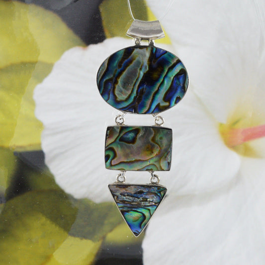 Unique Beautiful Hawaiian X-Large Genuine Paua Shell Necklace, Sterling Silver Abalone MOP Pendant, N8570 Birthday Mom Wife Mother Gift - Hawaii Treasures Shop