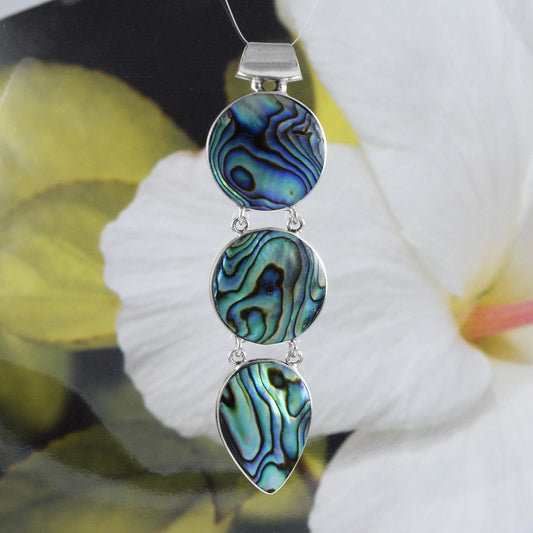 Unique Beautiful Hawaiian X-Large Genuine Paua Shell Necklace, Sterling Silver Abalone MOP Pendant, N8574 Birthday Mom Wife Mother Gift - Hawaii Treasures Shop