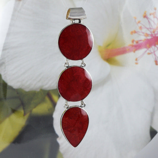Beautiful Hawaiian X-Large Red Coral Rain Drop Necklace, Sterling Silver Red Coral Rain Drop Pendant, N8582 Birthday Mother Mom Gift - Hawaii Treasures Shop