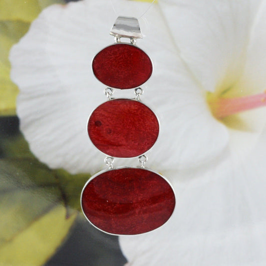 Unique Beautiful Hawaiian X-Large Red Coral Necklace, Sterling Silver Red Coral Pendant, N8590 Birthday Mother Mom Gift - Hawaii Treasures Shop