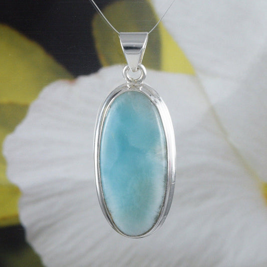 Gorgeous Hawaiian Large Genuine Larimar Necklace, Sterling Silver Stunning Natural Larimar Pendant, N8458 Birthday Mom Gift, Statement PC - Hawaii Treasures Shop