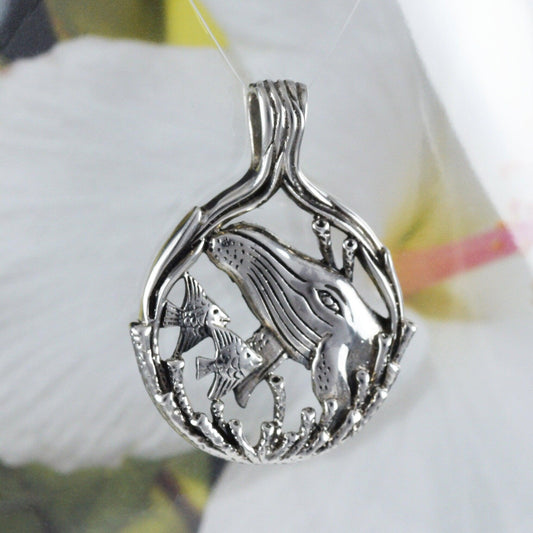 Gorgeous Hawaiian X-Large Humpback Whale Necklace, Sterling Silver Whale Fish Coral Pendant, N8614 Birthday Anniversary Mom Mother Gift - Hawaii Treasures Shop