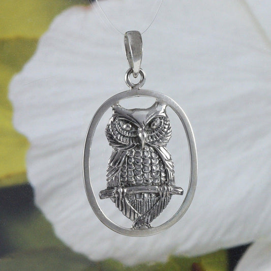 Unique Hawaiian Owl Necklace, Sterling Silver Owl Pendant, N8623 Birthday Mom Mother Gift - Hawaii Treasures Shop
