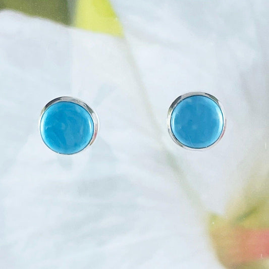 Beautiful Hawaiian Blue Larimar Round Cut Earring, Sterling Silver Blue Larimar Stud Earring, E8638 Birthday Mother Mom Gift - Hawaii Treasures Shop