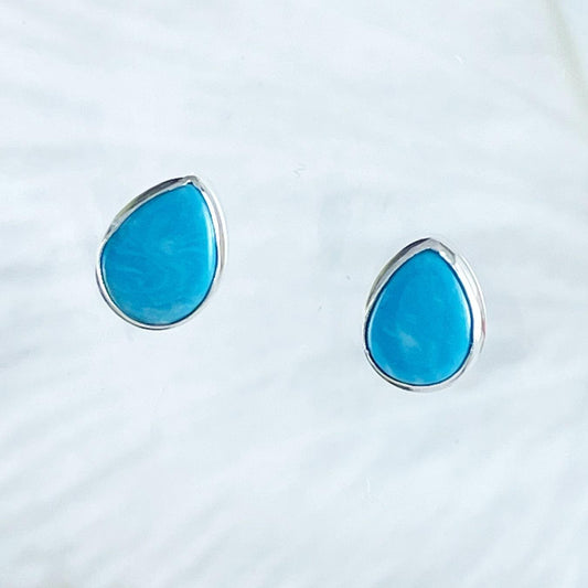 Beautiful Hawaiian Blue Larimar Rain Drop Earring, Sterling Silver Blue Larimar Stud Earring, E8640 Birthday Mother Mom Gift - Hawaii Treasures Shop