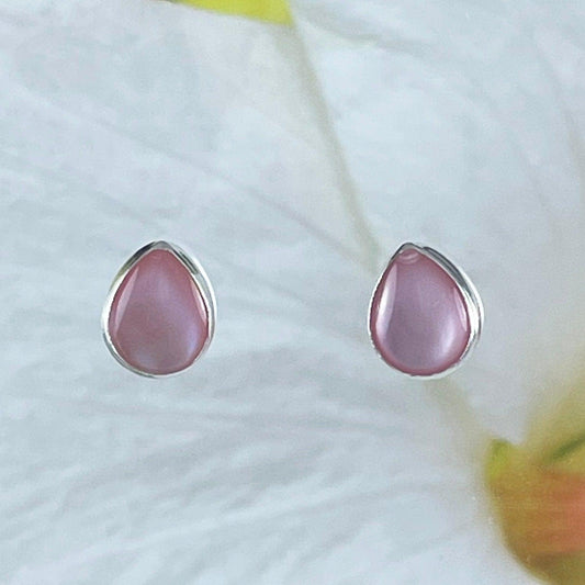 Beautiful Hawaiian Pink Mother of Pearl Rain Drop Earring, Sterling Silver Rain Drop Stud Earring, E8642 Birthday Mother Mom Gift - Hawaii Treasures Shop