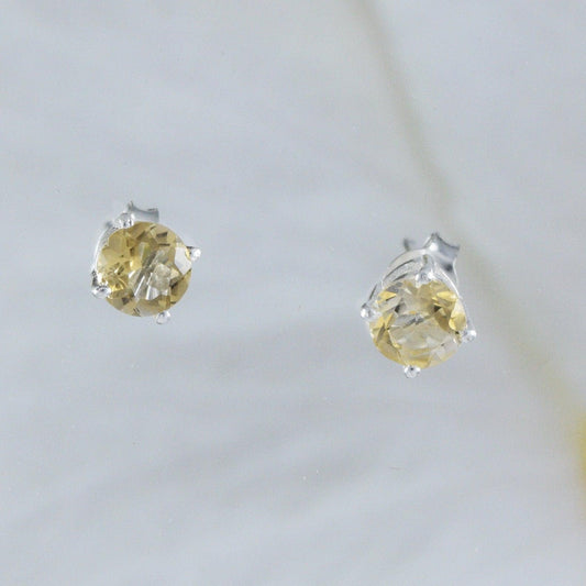 Beautiful Hawaiian Genuine Yellow Citrine Earring, Sterling Silver Citrine Stud Earring, E8650 Birthday Mother Mom Gift - Hawaii Treasures Shop