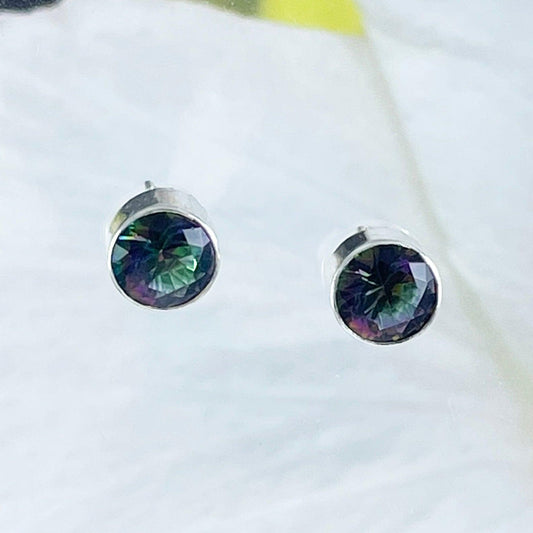 Beautiful Hawaiian Genuine Rainbow Mystic Topaz Earring, Sterling Silver Mystic Topaz Stud Earring, E8656 Birthday Mother Mom Gift - Hawaii Treasures Shop