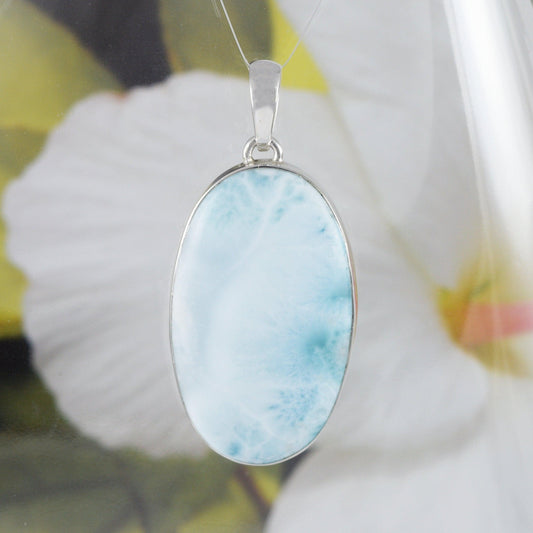 Gorgeous Hawaiian X-Large Genuine Larimar Necklace, Sterling Silver Stunning Natural Larimar Pendant, N8494 Birthday Mom Gift, Statement PC - Hawaii Treasures Shop