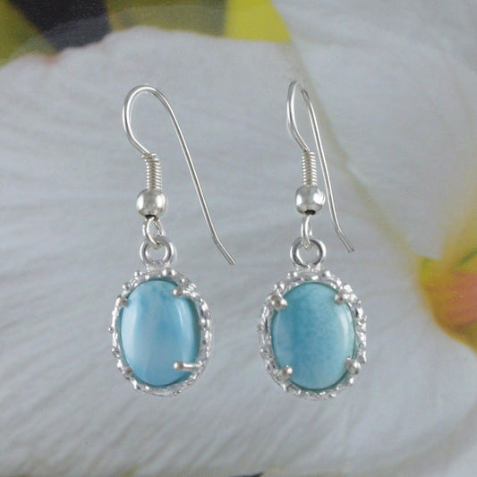 Unique Hawaiian Genuine Larimar Earring, Sterling Silver Natural Larimar Dangle Earring, E8694 Birthday Mother Mom Gift - Hawaii Treasures Shop