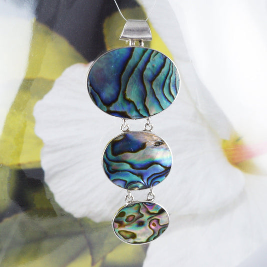Gorgeous Hawaiian X-Large Genuine Paua Shell Necklace, Sterling Silver Abalone MOP Pendant, N8566 Birthday Mom Wife Mother Gift - Hawaii Treasures Shop