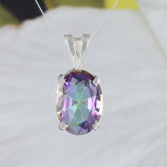 Beautiful Hawaiian Genuine Rainbow Mystic Topaz Necklace, Sterling Silver Rainbow Topaz Pendant, N8615 Birthday Anniversary Mom Gift - Hawaii Treasures Shop