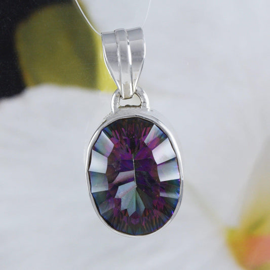 Gorgeous Hawaiian Large Genuine Rainbow Mystic Topaz Necklace, Sterling Silver Rainbow Topaz Pendant, N8810 Mother Birthday Mom Gift - Hawaii Treasures Shop