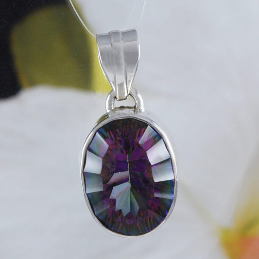 Gorgeous Hawaiian Large Genuine Rainbow Mystic Topaz Necklace, Sterling Silver Rainbow Topaz Pendant, N8818 Mother Birthday Mom Gift - Hawaii Treasures Shop