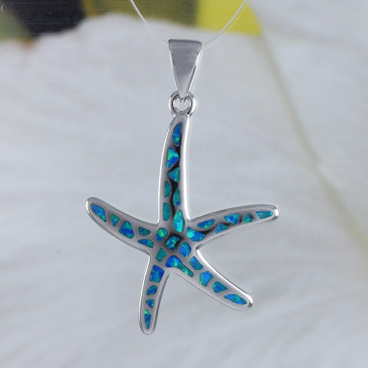 Unique Hawaiian Blue Opal Starfish Necklace, Sterling Silver Blue Opal Star Fish Pendant, N8824 Birthday Mom Gift - Hawaii Treasures Shop