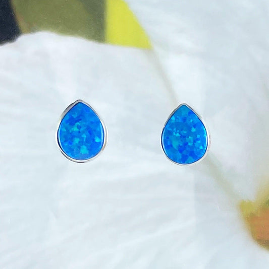 Beautiful Hawaiian Blue Opal Rain Drop Earring, Sterling Silver Blue Opal Rain Drop Stud Earring, E8636 Birthday Mother Mom Gift - Hawaii Treasures Shop