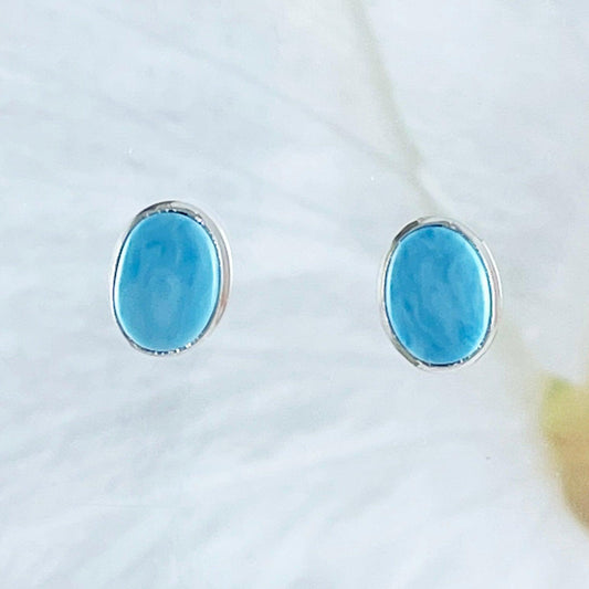 Beautiful Hawaiian Blue Larimar Oval Cut Earring, Sterling Silver Blue Larimar Stud Earring, E8639 Birthday Mother Mom Gift - Hawaii Treasures Shop