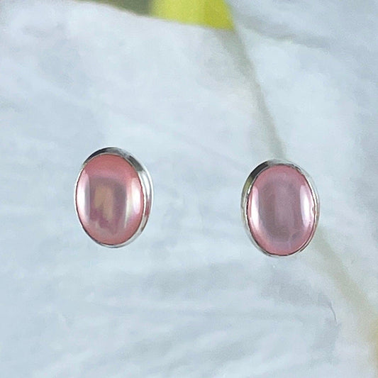 Beautiful Hawaiian Pink Mother of Pearl Earring, Sterling Silver Pink Mother of Pearl Stud Earring, E8641 Birthday Mother Mom Gift - Hawaii Treasures Shop