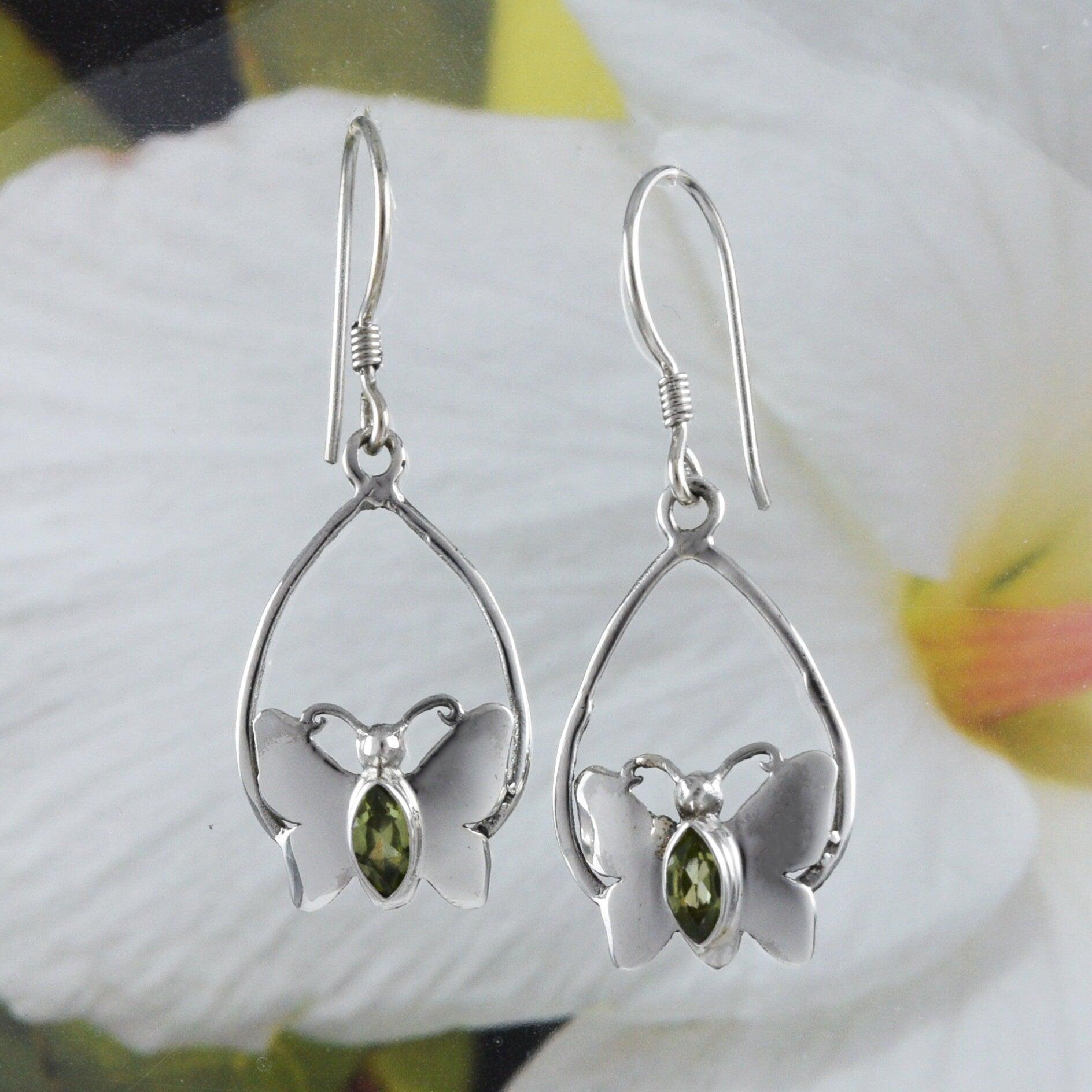 Gorgeous Hawaiian Large Genuine Peridot Butterfly Earring, Sterling Silver Butterfly Dangle Earring, E8671 Birthday Wife Mom Mother Gift - Hawaii Treasures Shop