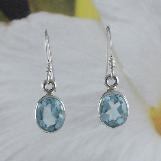 Beautiful Hawaiian Genuine Blue Topaz Earring, Sterling Silver Blue Topaz Dangle Earring, E8678 Birthday Mom Gift - Hawaii Treasures Shop