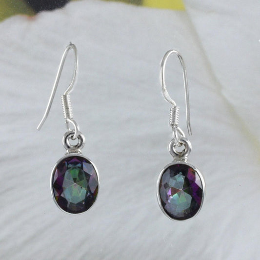 Gorgeous Hawaiian Genuine Rainbow Mystic Topaz Oval-Cut Earring, Sterling Silver Mystic Topaz Dangle Earring, E9042 Birthday Mom Gift - Hawaii Treasures Shop