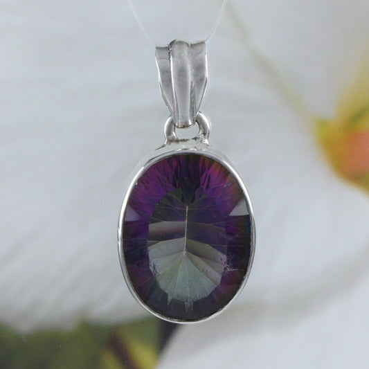 Gorgeous Hawaiian Large Genuine Rainbow Mystic Topaz Necklace, Sterling Silver Rainbow Topaz Pendant, N8802 Mother Birthday Mom Gift - Hawaii Treasures Shop