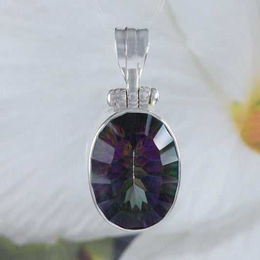 Beautiful Hawaiian Large Rainbow Mystic Topaz Necklace, Sterling Silver Rainbow Topaz Pendant, N8826 Mother Birthday Anniversary Mom Gift - Hawaii Treasures Shop