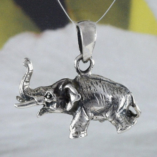 Unique Hawaiian 3D Elephant Necklace, Sterling Silver Elephant Pendant, High Polish & Oxidized Finish, N8591 Statement PC - Hawaii Treasures Shop
