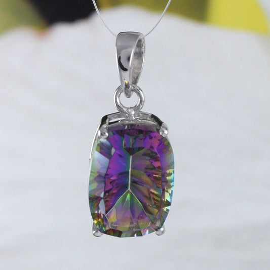 Beautiful Hawaiian Genuine Rainbow Mystic Topaz Necklace, Sterling Silver Rainbow Topaz Pendant, N8985 Birthday Anniversary Mom Gift - Hawaii Treasures Shop
