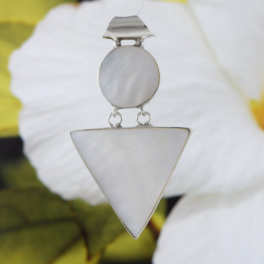 Beautiful Hawaiian Large Genuine White Mother of Pearl Necklace, Sterling Silver Mother of Pearl Pendant, N9086 Birthday Mom Gift - Hawaii Treasures Shop