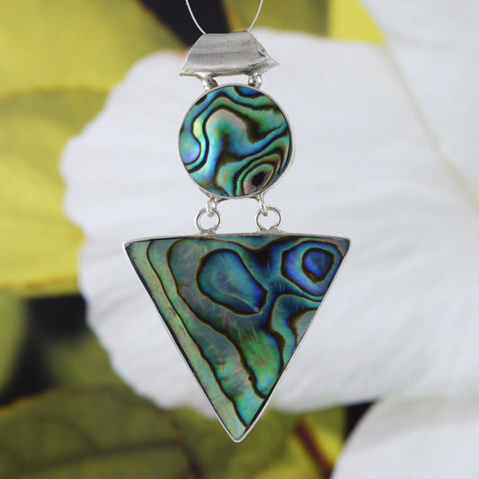 Beautiful Hawaiian Large Genuine Paua Shell Necklace, Sterling Silver Abalone MOP Pendant, N9096 Birthday Mom Wife Mother Gift - Hawaii Treasures Shop