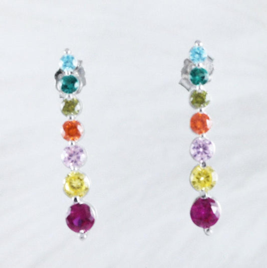 Beautiful Hawaiian Rainbow Stone Round-Cut Earring, Sterling Silver Multi-Color Stone Circle Stud Earring, E9024 Birthday Mother Mom Gift - Hawaii Treasures Shop