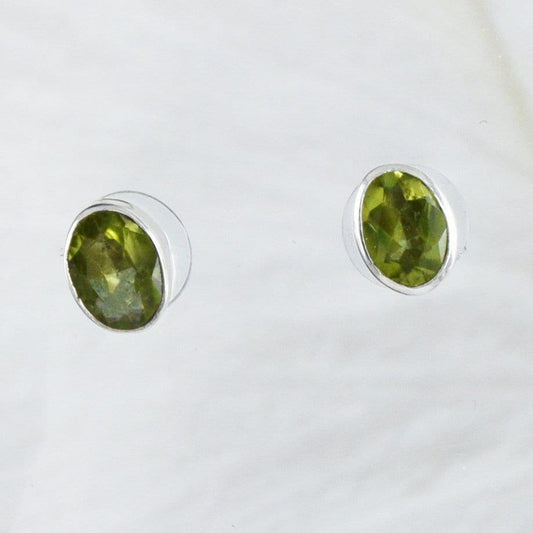 Beautiful Hawaiian Genuine Green Peridot Oval-Cut Earring, Sterling Silver Green Peridot Stud Earring, E9033 Birthday Mother Mom Gift - Hawaii Treasures Shop