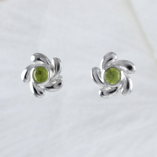 Beautiful Hawaiian Genuine Green Peridot Round-Cut Earring, Sterling Silver Green Peridot Stud Earring, E9037 Birthday Mother Mom Gift - Hawaii Treasures Shop