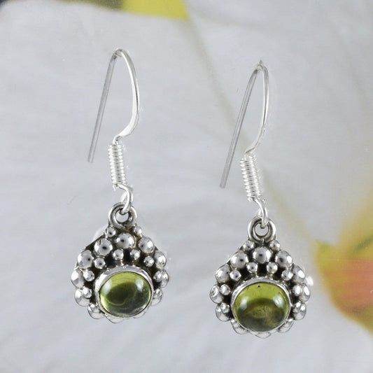 Beautiful Hawaiian Genuine Green Peridot Round-Cut Earring, Sterling Silver Green Peridot Dangle Earring, E9038 Birthday Mom Gift - Hawaii Treasures Shop