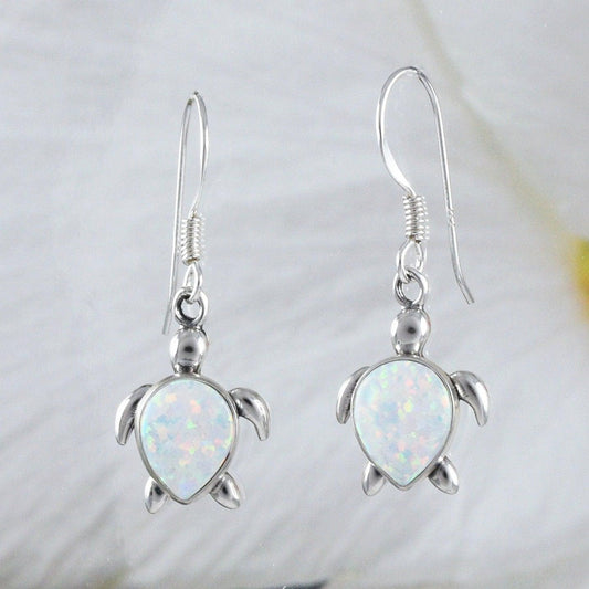 Beautiful Hawaiian White Opal Sea Turtle Earring, Sterling Silver Opal Turtle Dangle Earring, E9054 Birthday Wife Mom Mother Gift - Hawaii Treasures Shop