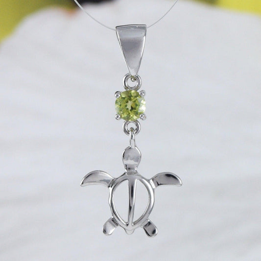 Unique Hawaiian Genuine Peridot Sea Turtle Necklace, Sterling Silver Peridot Turtle Pendant, N9151 Birthday Valentine Wife Mom Gift - Hawaii Treasures Shop