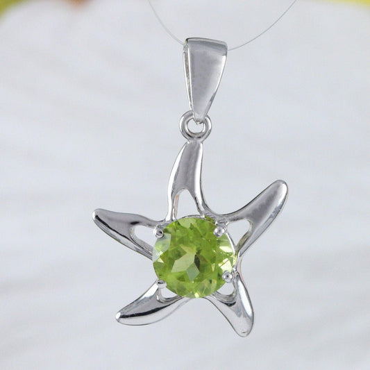 Beautiful Hawaiian Genuine Peridot Starfish Necklace, Sterling Silver Starfish Pendant, N9154 Birthday Valentine Mom Gift, Island Jewelry - Hawaii Treasures Shop